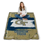 customized georgia tech yellow jackets grunge patch gold white quilt blanket best selling