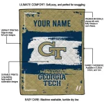 customized georgia tech yellow jackets grunge patch gold white quilt blanket best selling