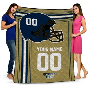 customized georgia tech yellow jackets helmet theme gold quilt blanket best selling