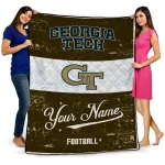 customized georgia tech yellow jackets hibiscus burst gold white quilt blanket best selling