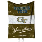 customized georgia tech yellow jackets hibiscus burst gold white quilt blanket best selling