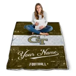customized georgia tech yellow jackets hibiscus burst gold white quilt blanket best selling