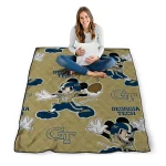 customized georgia tech yellow jackets mickey football gold quilt blanket best selling