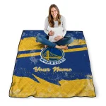 customized golden state warriors brushstroke layers blue quilt blanket best selling