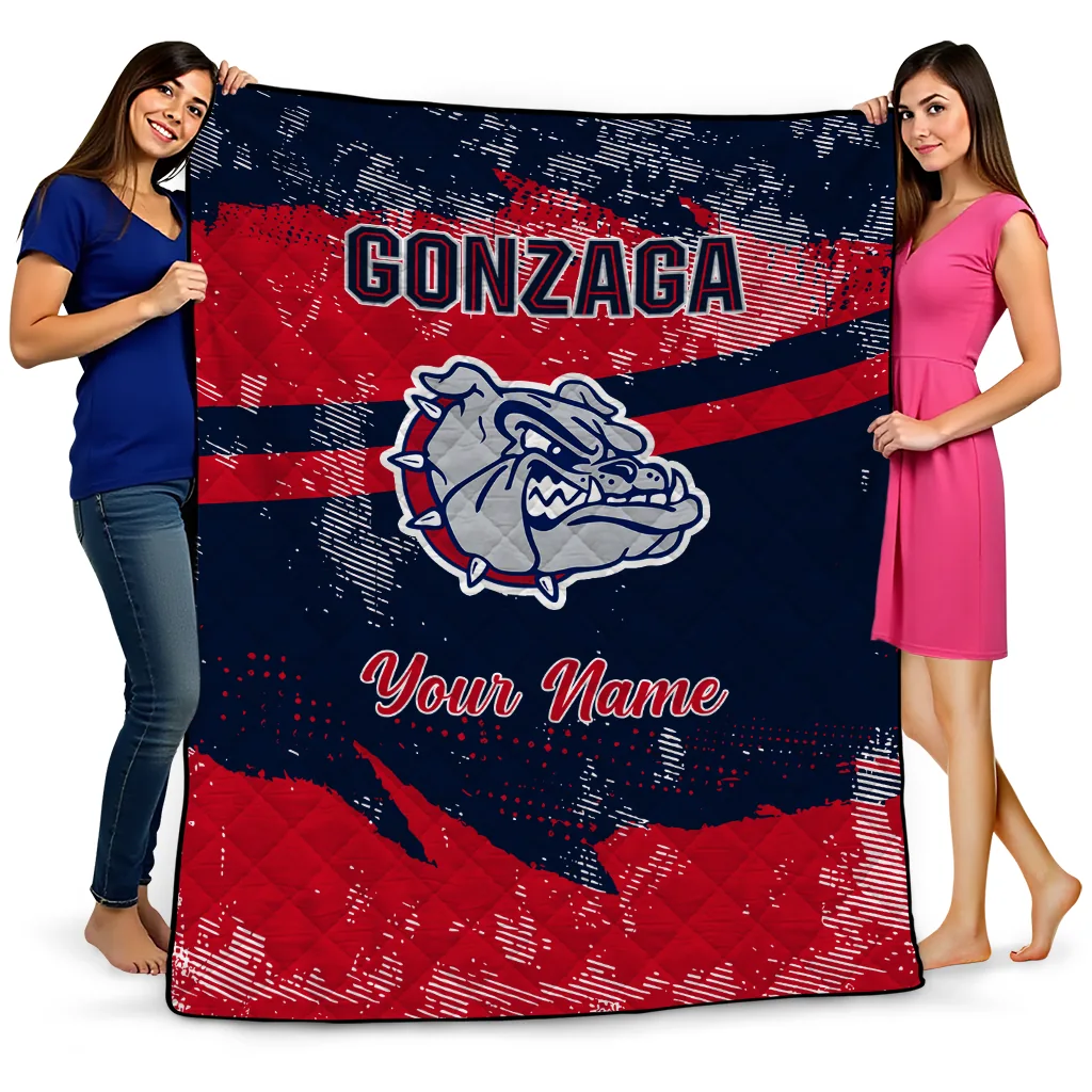 customized gonzaga bulldogs brushstroke layers blue quilt blanket best selling