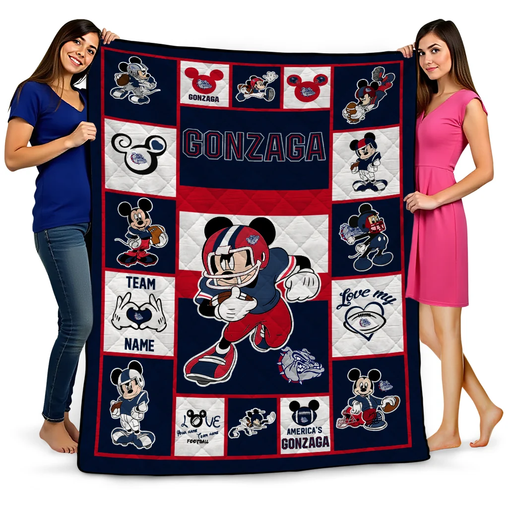 customized gonzaga bulldogs mickey crimson blue white quilt blanket best selling customized gonzaga bulldogs mickey crimson blue white quilt blanket best selling
