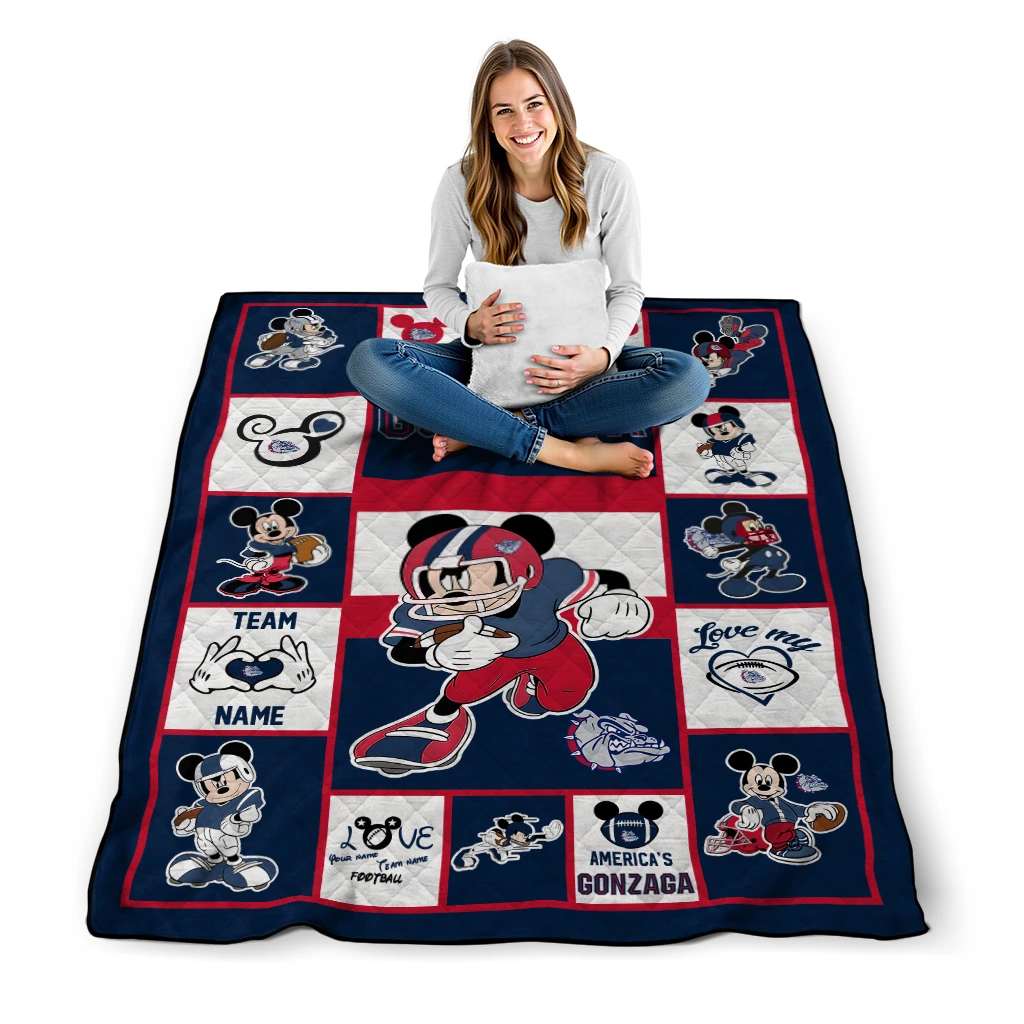 customized gonzaga bulldogs mickey crimson blue white quilt blanket high quality customized gonzaga bulldogs mickey crimson blue white quilt blanket high quality