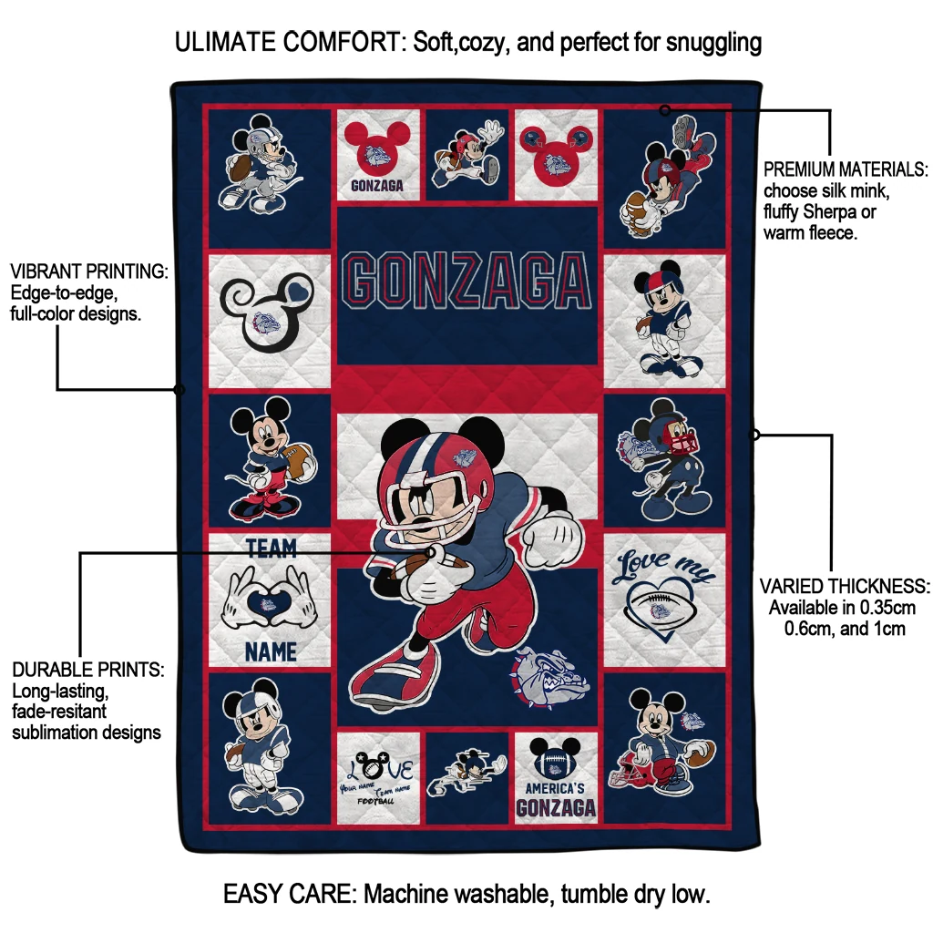 customized gonzaga bulldogs mickey crimson blue white quilt blanket latest model customized gonzaga bulldogs mickey crimson blue white quilt blanket latest model