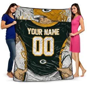 customized green bay packers player sketch green gray quilt blanket best selling