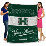 customized hawaii rainbow warriors hibiscus burst green white quilt blanket best selling