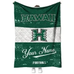 customized hawaii rainbow warriors hibiscus burst green white quilt blanket best selling