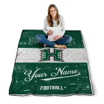 customized hawaii rainbow warriors hibiscus burst green white quilt blanket best selling