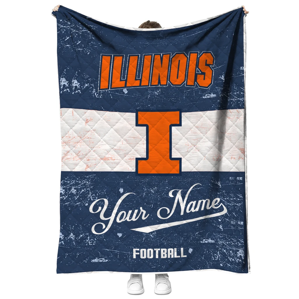 customized illinois fighting illini hibiscus burst blue white quilt blanket fashion forward