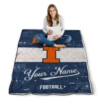 customized illinois fighting illini hibiscus burst blue white quilt blanket best selling