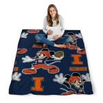 customized illinois fighting illini mickey football blue quilt blanket best selling