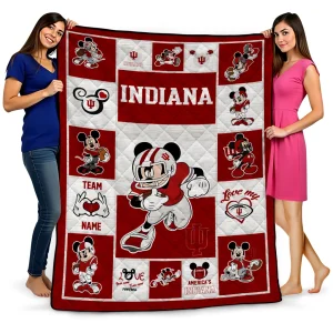 customized indiana hoosiers mickey crimson red white quilt blanket best selling