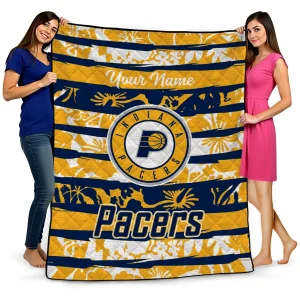 customized indiana pacers layered florals blue white quilt blanket best selling