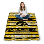 customized iowa hawkeyes layered florals black white quilt blanket best selling