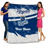 customized kansas city royals brushstroke layers royal blue quilt blanket best selling