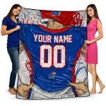 customized kansas jayhawks player sketch blue gray quilt blanket best selling