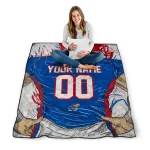 customized kansas jayhawks player sketch blue gray quilt blanket best selling