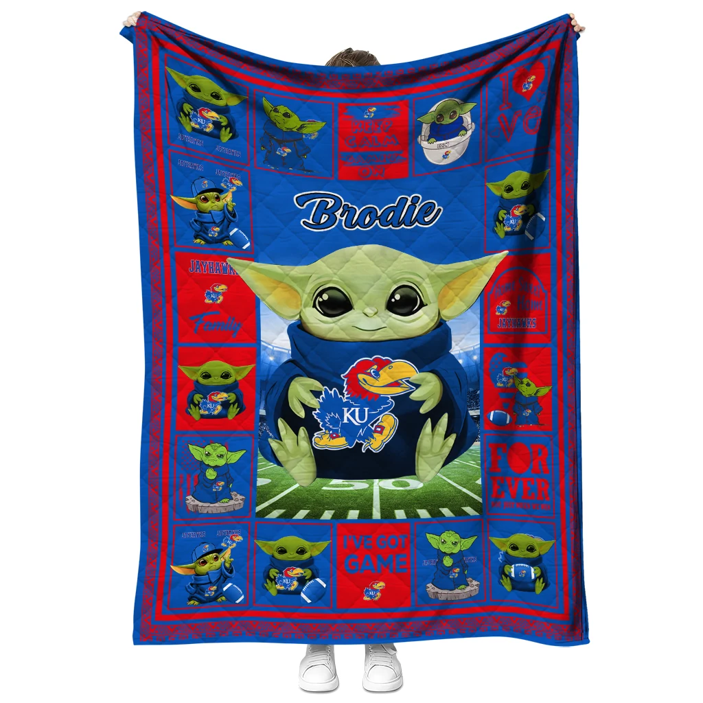 customized kansas jayhawks yody baby pattern blue quilt blanket fashion forward