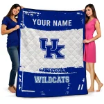 customized kentucky wildcats grunge patch blue white quilt blanket best selling