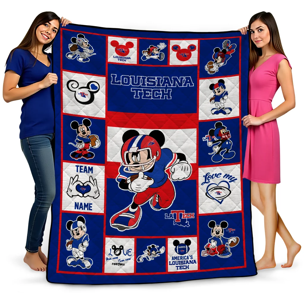 customized la tech mickey crimson blue white quilt blanket best selling