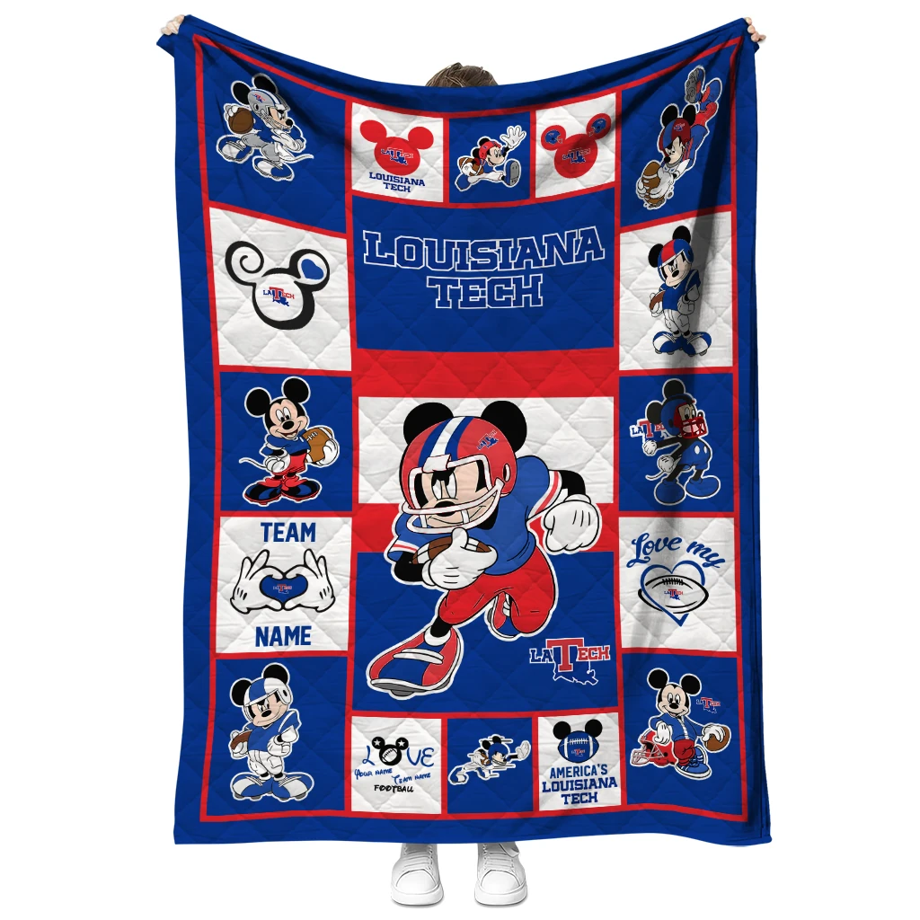 customized la tech mickey crimson blue white quilt blanket fashion forward