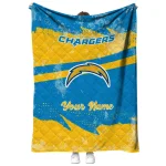 customized los angeles chargers brushstroke layers blue quilt blanket best selling