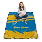 customized los angeles chargers brushstroke layers blue quilt blanket best selling