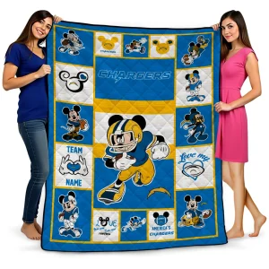 customized los angeles chargers mickey crimson blue white quilt blanket best selling