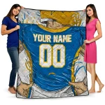 customized los angeles chargers player sketch blue gray quilt blanket best selling