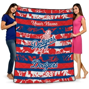 customized los angeles dodgers layered florals blue white quilt blanket best selling