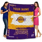 customized los angeles lakers grunge patch purple white quilt blanket best selling