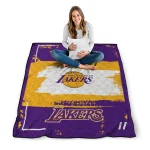 customized los angeles lakers grunge patch purple white quilt blanket best selling