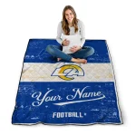 customized los angeles rams hibiscus burst blue white quilt blanket best selling
