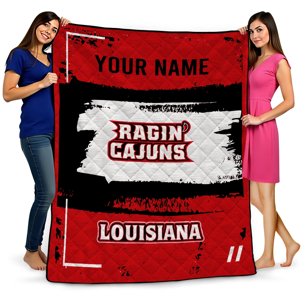 customized louisiana ragin cajuns grunge patch red white quilt blanket best selling