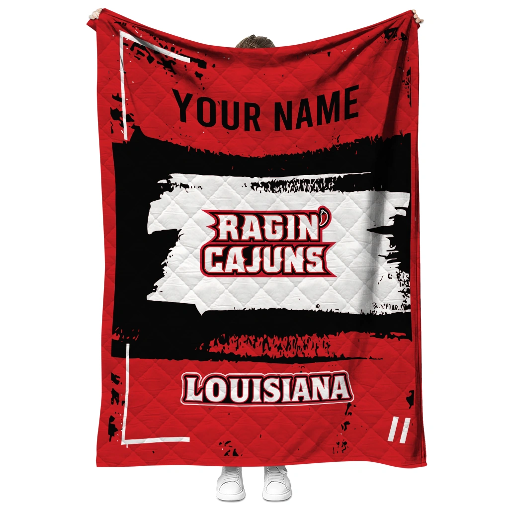 customized louisiana ragin cajuns grunge patch red white quilt blanket fashion forward