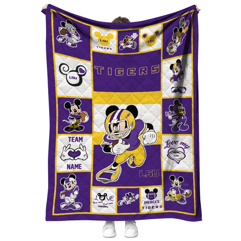 customized lsu tigers mickey crimson purple white quilt blanket fashion forward