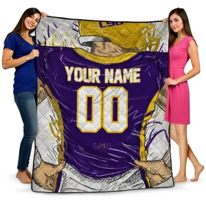 customized lsu tigers player sketch purple gray quilt blanket best selling