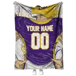 customized lsu tigers player sketch purple gray quilt blanket best selling