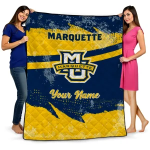customized marquette golden eagles brushstroke layers blue quilt blanket best selling