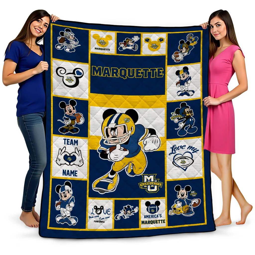 customized marquette golden eagles mickey crimson blue white quilt blanket best selling customized marquette golden eagles mickey crimson blue white quilt blanket best selling