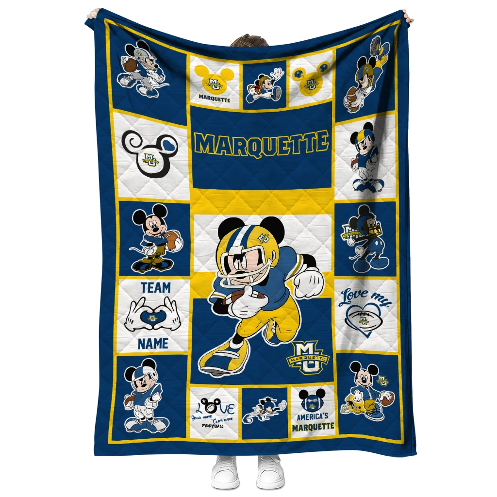 customized marquette golden eagles mickey crimson blue white quilt blanket fashion forward customized marquette golden eagles mickey crimson blue white quilt blanket fashion forward