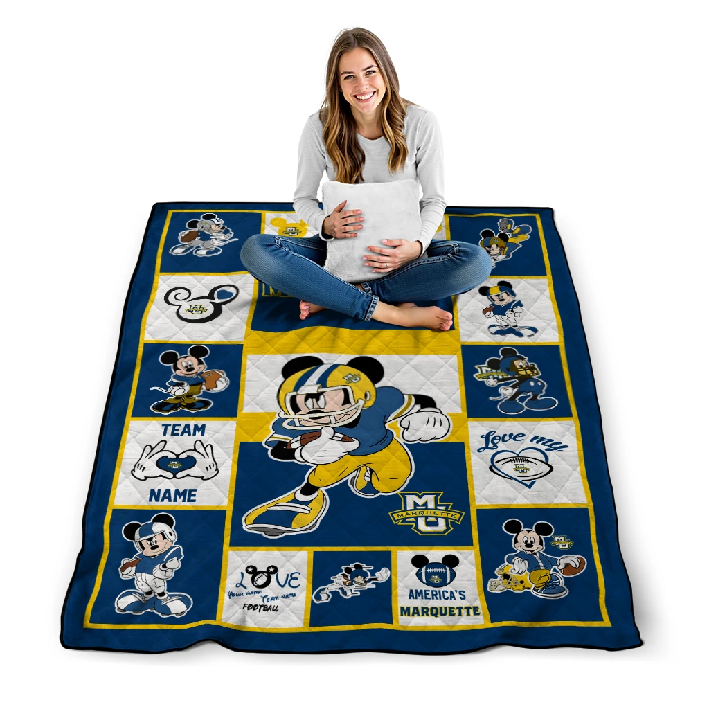 customized marquette golden eagles mickey crimson blue white quilt blanket high quality customized marquette golden eagles mickey crimson blue white quilt blanket high quality