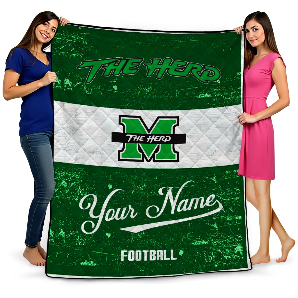 customized marshall thundering herd hibiscus burst green white quilt blanket best selling