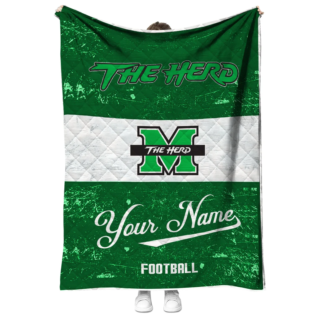customized marshall thundering herd hibiscus burst green white quilt blanket fashion forward