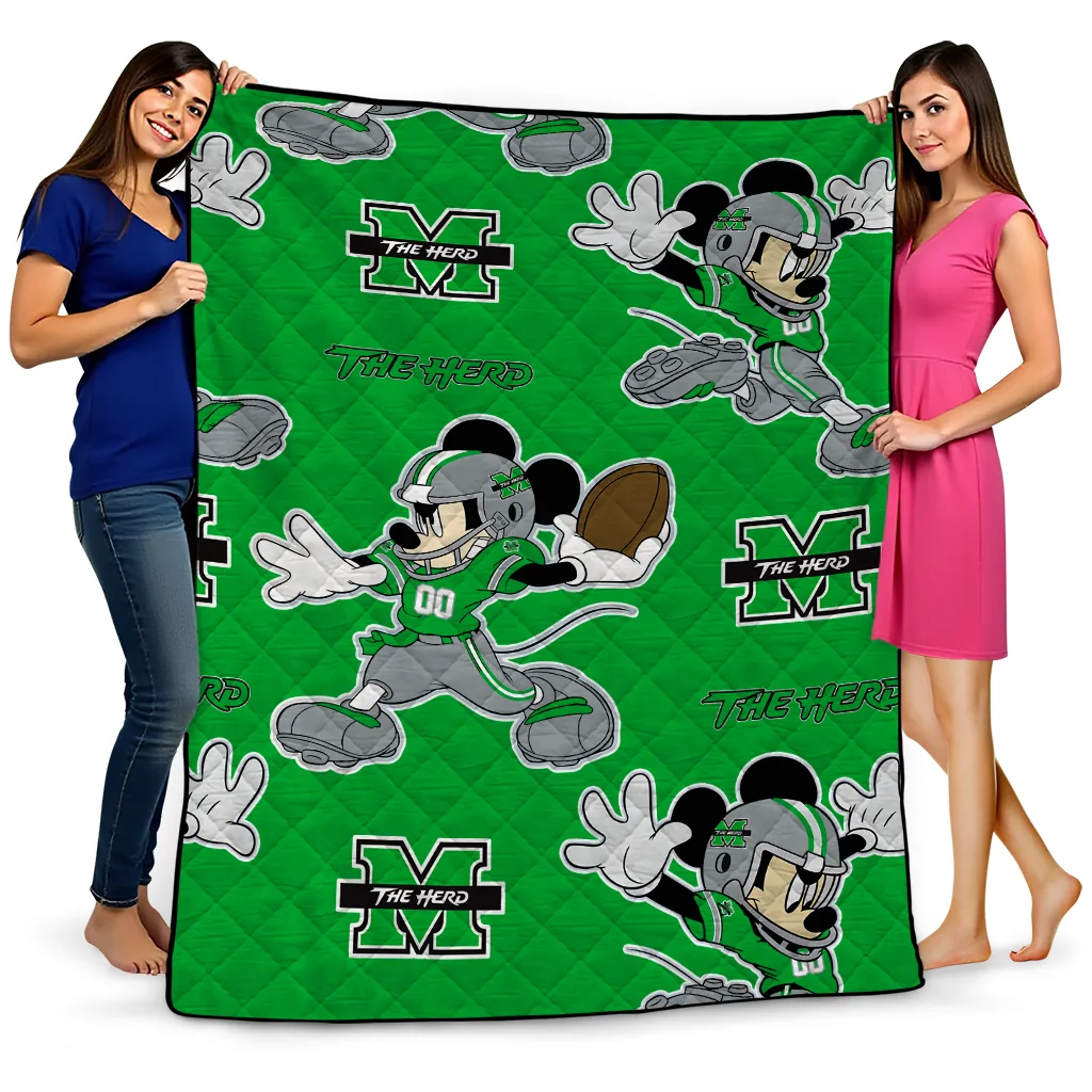 customized marshall thundering herd mickey football green quilt blanket best selling