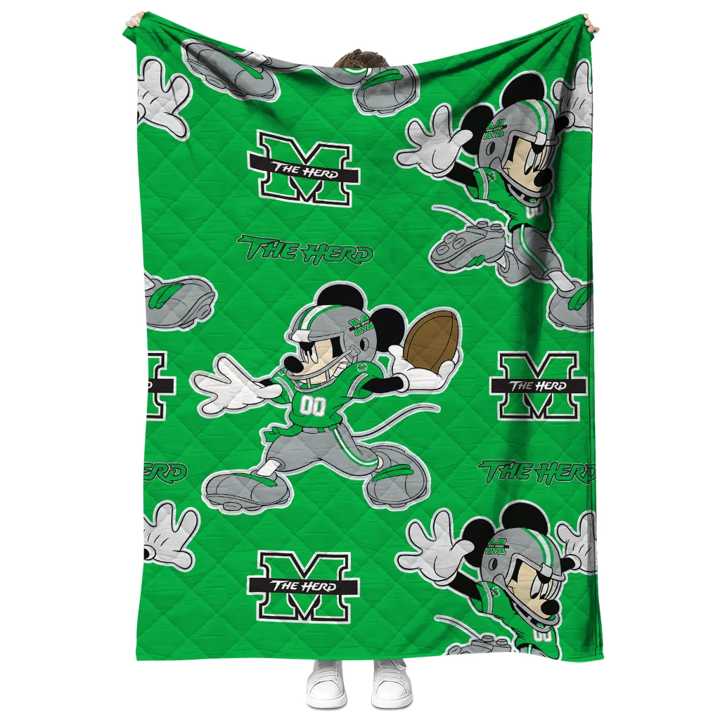customized marshall thundering herd mickey football green quilt blanket fashion forward